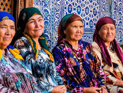 Uzbek women in colorful dress, Uzbekistan